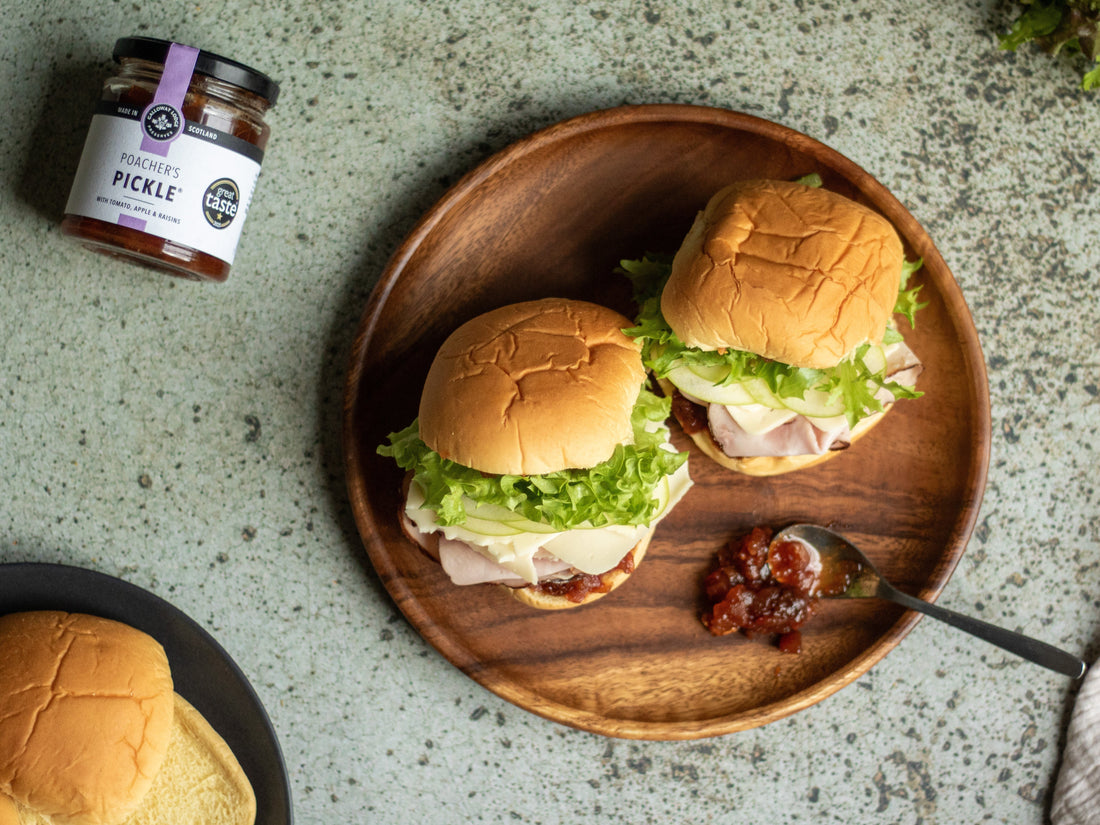 Potato Bun with Black Forest Ham, Cheese, Apple &amp; Poacher’s Pickle (of course!)